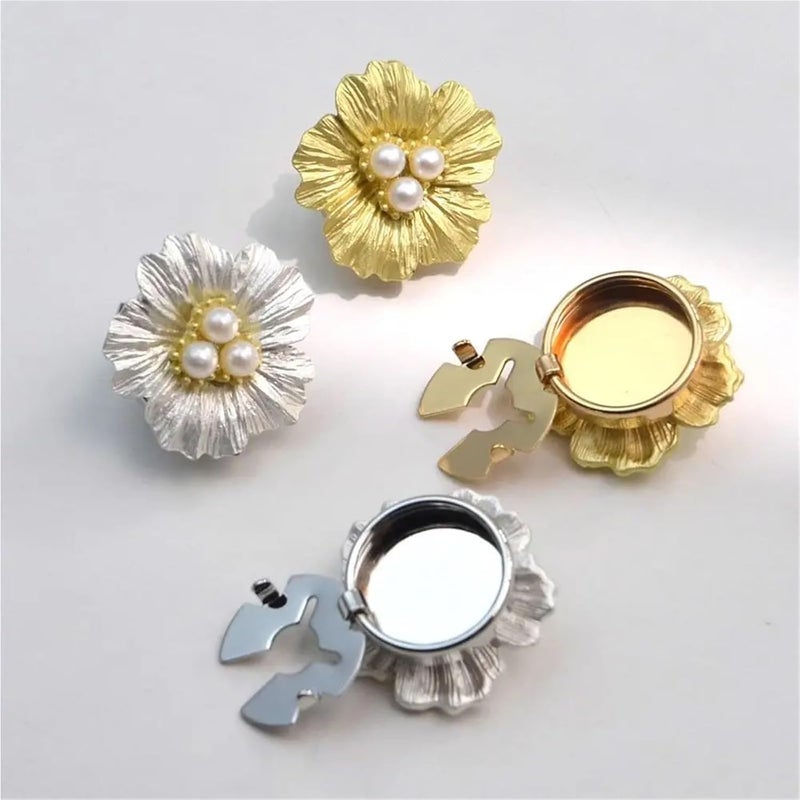 Button Covers 10 Pcs Rhinestone Pearl Flower Button Covers Alloy Golden Base Cover Handwoven DIY Accessories Shirt Box(Color F) - Image 5