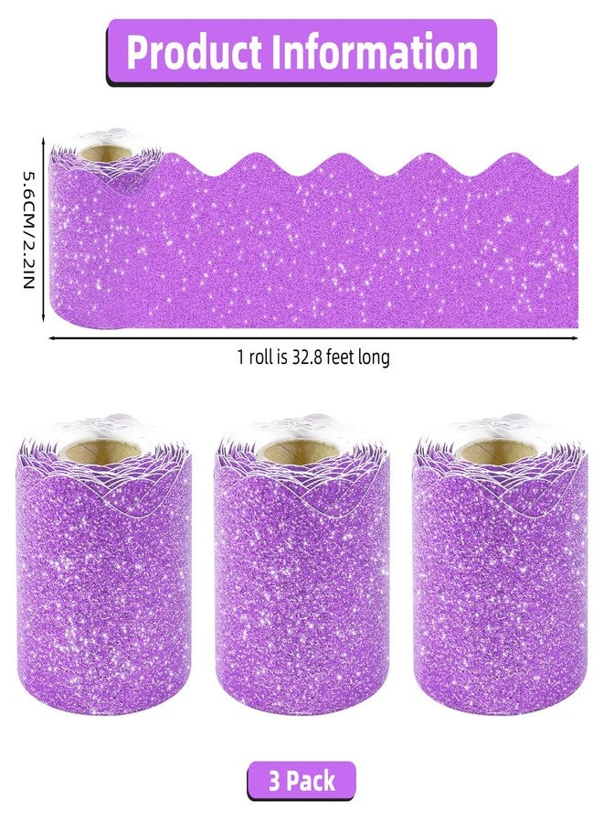 DASTTUIS 3 Rolls 98.4 Ft Glitter Bulletin Board Borders Set - Light Purple Bulletin Board Decorations for Classroom, Office，School Supplies & Home DIY - Perfect for Teachers, Posters & Birthday Party Decor - Image 2