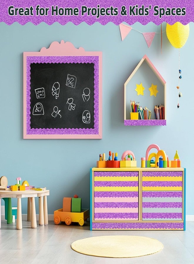 DASTTUIS 3 Rolls 98.4 Ft Glitter Bulletin Board Borders Set - Light Purple Bulletin Board Decorations for Classroom, Office，School Supplies & Home DIY - Perfect for Teachers, Posters & Birthday Party Decor - Image 4
