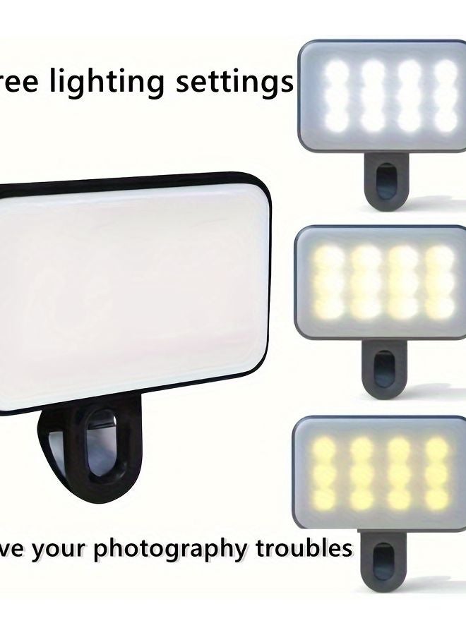 1 قطعة ضوء فلاحي أسود محمول قابض للشحن مع 3 أوضاع للهاتف والكمبيوتر والكاميرا - Image 2