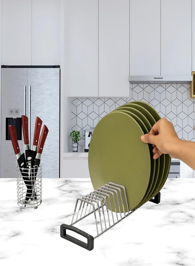 LEVON Stainless Steel Countertop Thali Rack|Dish Rack|Tiered Shelf| Plate Stand|Dish Stand|Lid Holder Utensil Rack for Kitchen-11 Sections|with Anti-Rust Nano Coating (14 Sections Saucer Insert) - Image 2