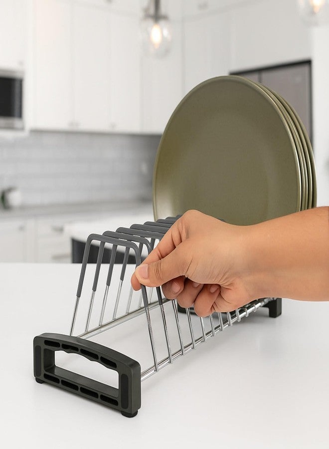 LEVON Stainless Steel Countertop Thali Rack|Dish Rack|Tiered Shelf| Plate Stand|Dish Stand|Lid Holder Utensil Rack for Kitchen-11 Sections|with Anti-Rust Nano Coating (14 Sections Saucer Insert) - Image 5