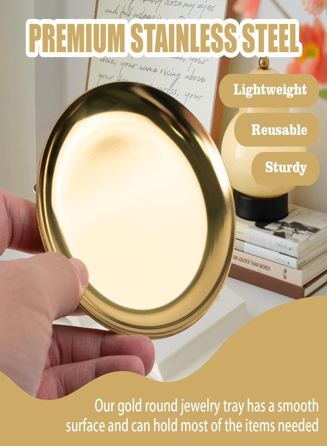 GTILE 6 PCS Stainless Steel Gold Jewelry Dish, 4 Inch Trinket Tray, Round Serving Trays, Candle Plate, Mini Storage Organizer Trays for Jewelry Cosmetics (Golden) - Image 4