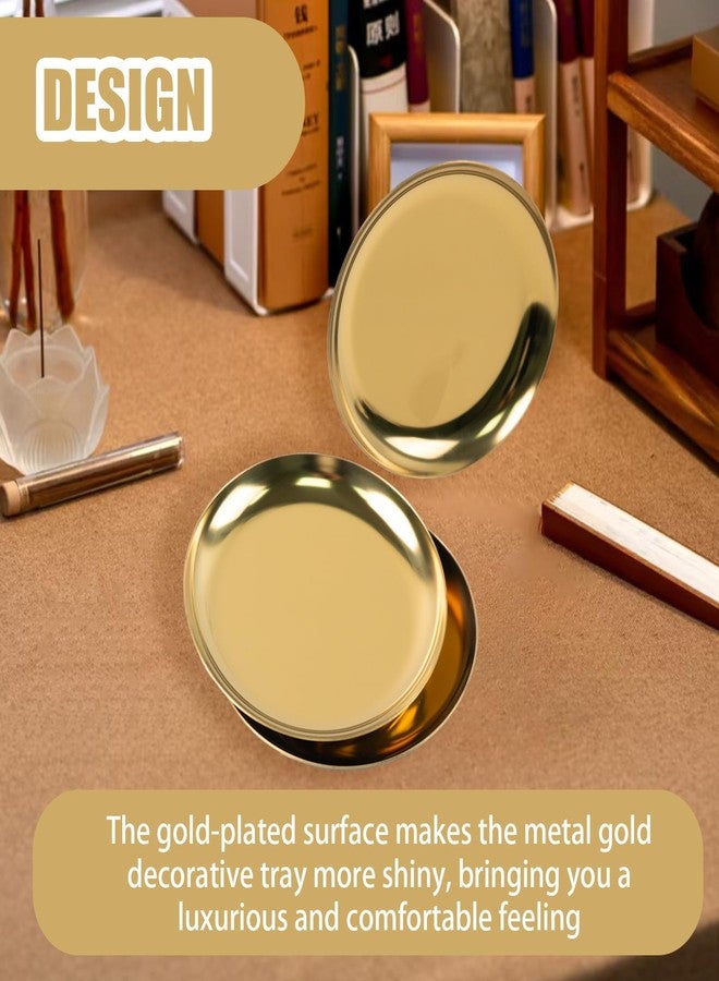 GTILE 6 PCS Stainless Steel Gold Jewelry Dish, 4 Inch Trinket Tray, Round Serving Trays, Candle Plate, Mini Storage Organizer Trays for Jewelry Cosmetics (Golden) - Image 5