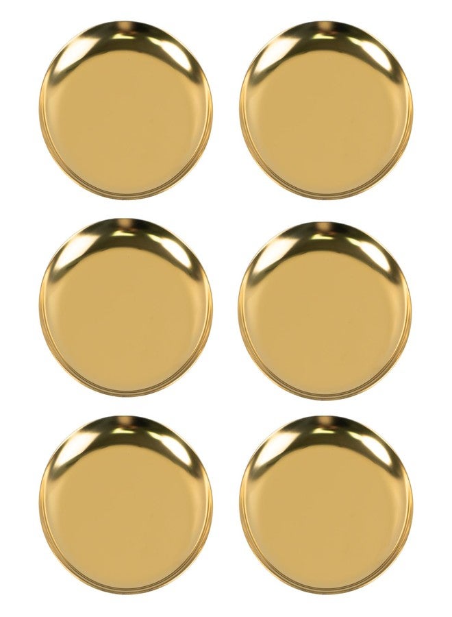GTILE 6 PCS Stainless Steel Gold Jewelry Dish, 4 Inch Trinket Tray, Round Serving Trays, Candle Plate, Mini Storage Organizer Trays for Jewelry Cosmetics (Golden) - Image 1