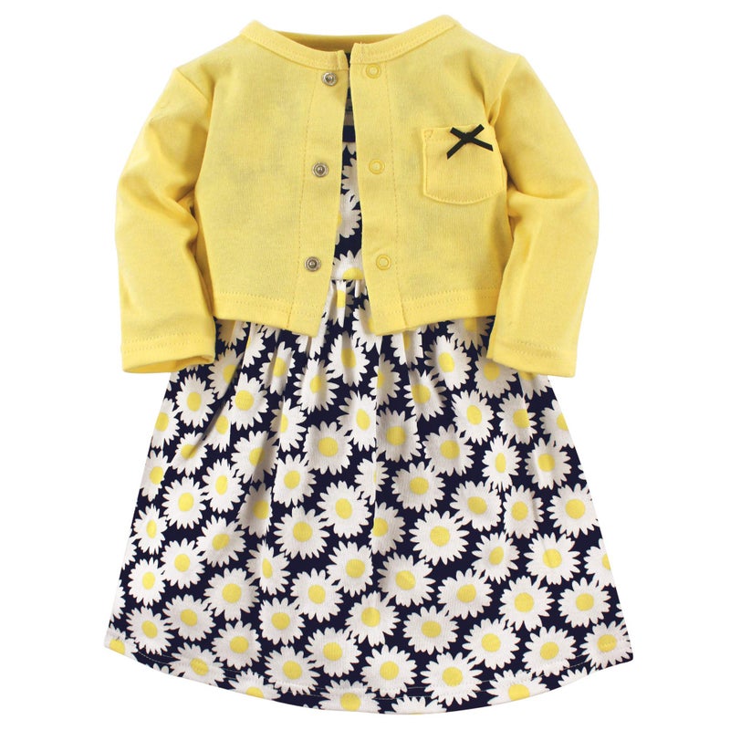 hudson baby Hudson Baby Girls Cotton Dress and Cardigan Set Daisy 36 Months