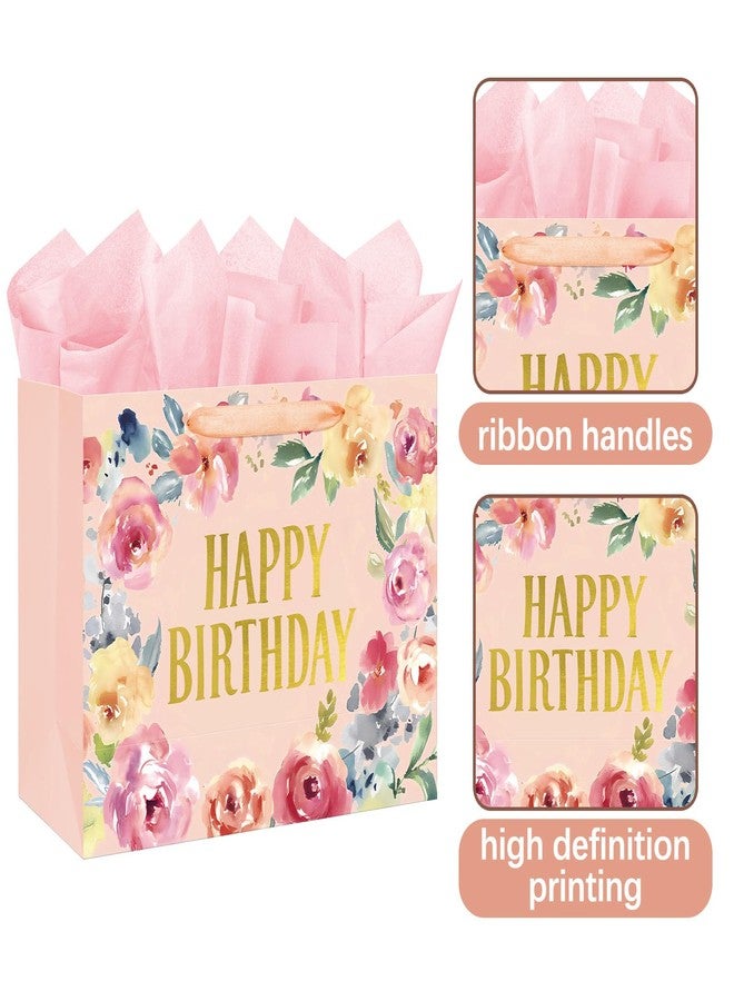 Laidans 16.5" Extra Large Happy Birthday Gift Bag with Card and Tissue Papers, Handles Floral Design for Women Girls Birthday Party (16.5" Pink) - Image 4