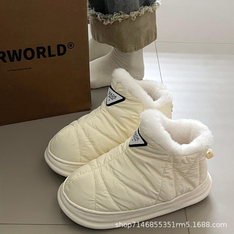 Snow Boots Mens Winter Outer Wear Thick Bottom Waterproof Anti-fouling Non-slip Warm fleece-lined Thick Couples Cotton Shoes Bag Heel Off-white