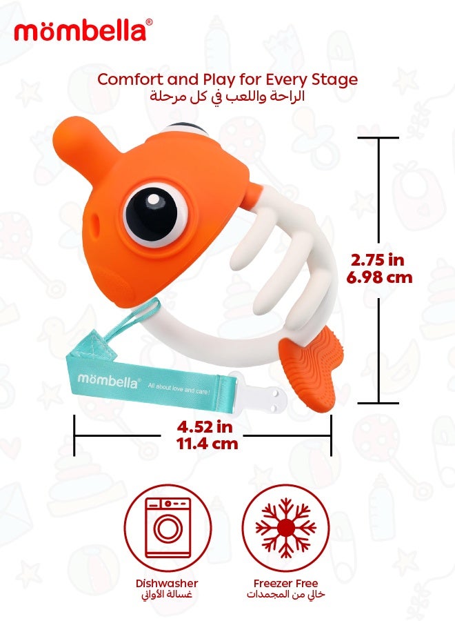 مومبيلا لعبة أسنان سمكة المهرج | خالية من مادة BPA | سيليكون ناعم للأطفال الرُضع | مهدئ لمرحلة الأسنان ولعبة تحفيز الحواس | ٣-٦ شهور | ٧.٤ × ٦.٥ × ٦.٤ سم - Image 4