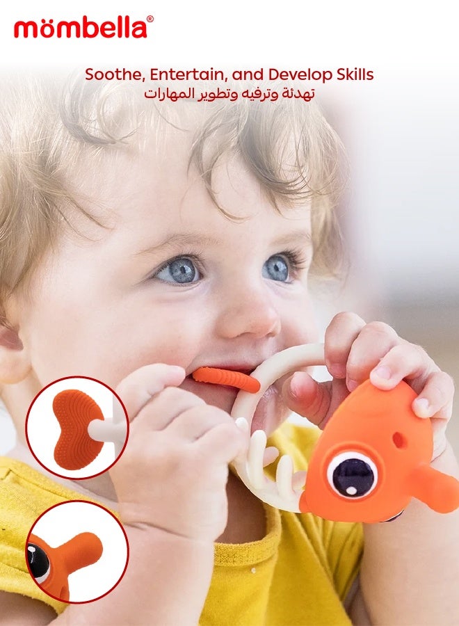 مومبيلا لعبة أسنان سمكة المهرج | خالية من مادة BPA | سيليكون ناعم للأطفال الرُضع | مهدئ لمرحلة الأسنان ولعبة تحفيز الحواس | ٣-٦ شهور | ٧.٤ × ٦.٥ × ٦.٤ سم - Image 3