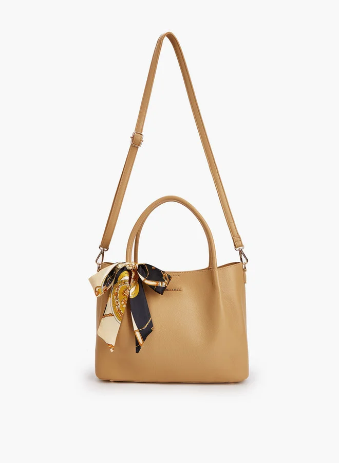 Flora Bella By Shoexpress Scarf Accent Tote Bag with Detachable Strap and Zip Closure