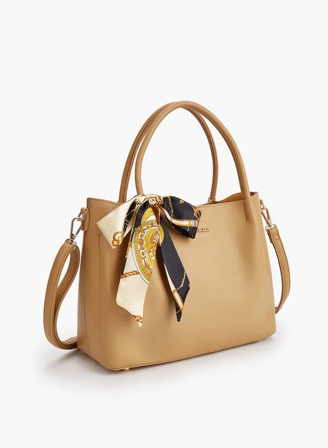 Flora Bella By Shoexpress Scarf Accent Tote Bag with Detachable Strap and Zip Closure