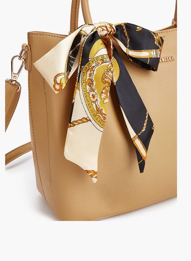 Flora Bella By Shoexpress Scarf Accent Tote Bag with Detachable Strap and Zip Closure