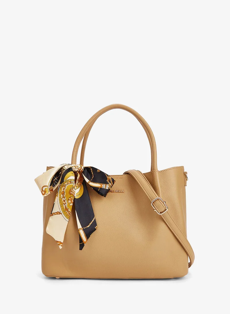 Scarf Accent Tote Bag with Detachable Strap and Zip Closure