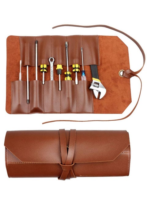 Tool Roll Leather Bag Pouch, Multi-Purpose Canvas Tool Roll, Wrench Roll Pouch, Roll Up Tool Bag, Tool Organisers, 10 Pockets Multi Purpose Organizer Wrap for Woodworking Plier Spanner Wrench