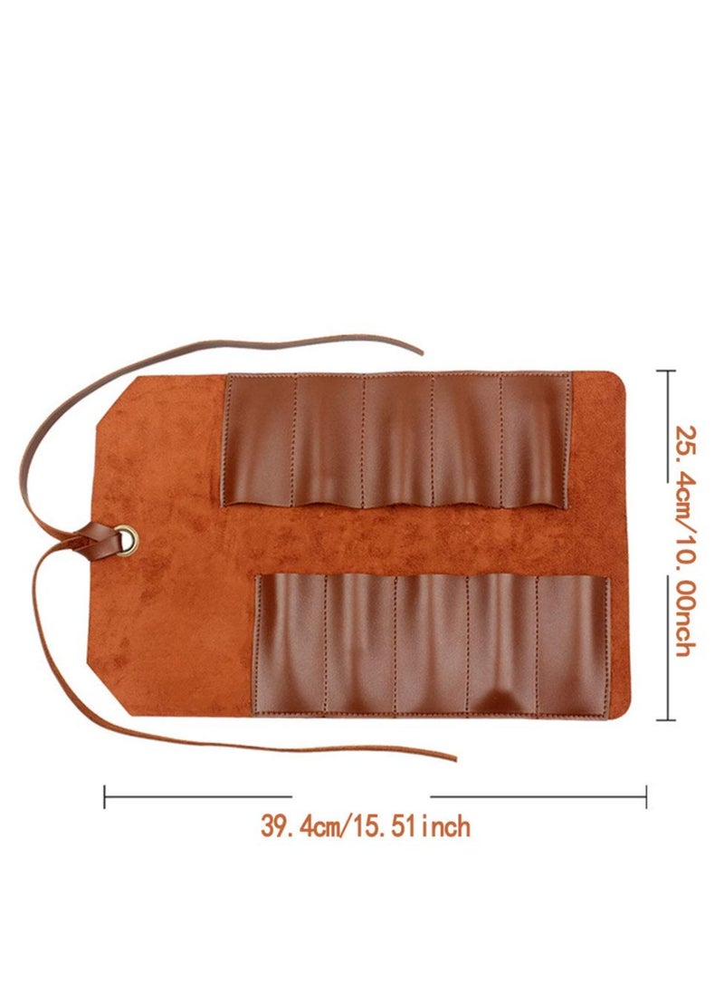 SYOSI - Tool Roll Leather Bag Pouch, Multi-Purpose Canvas Tool Roll, Wrench Roll Pouch, Roll Up Tool Bag, Tool Organisers, 10 Pockets Multi Purpose Organizer Wrap for Woodworking Plier Spanner Wrench - Image 1