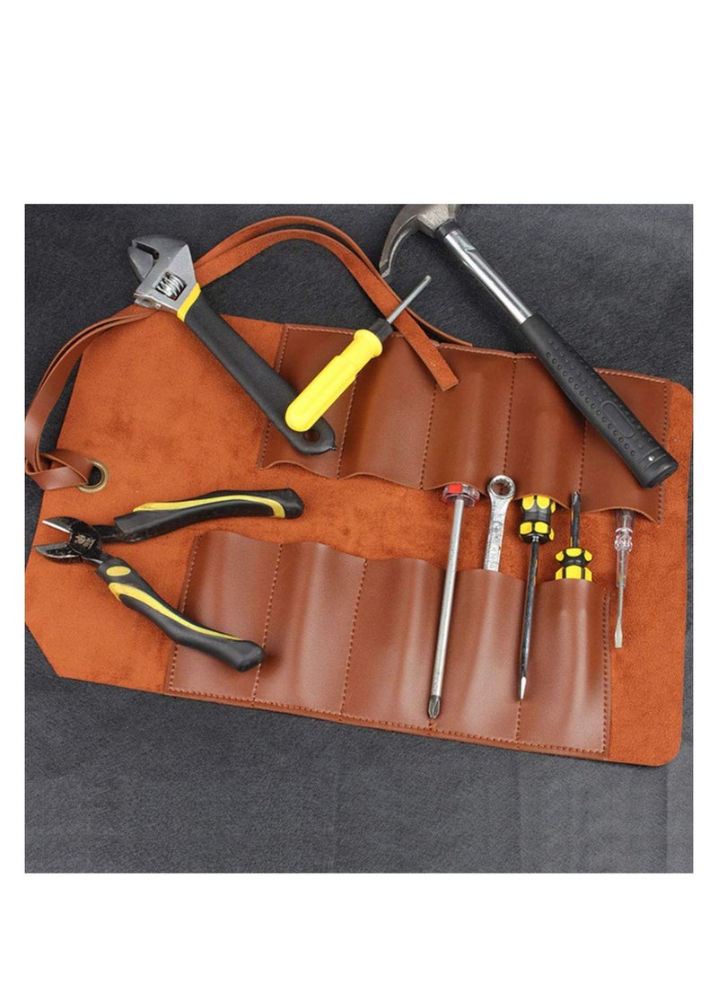 SYOSI - Tool Roll Leather Bag Pouch, Multi-Purpose Canvas Tool Roll, Wrench Roll Pouch, Roll Up Tool Bag, Tool Organisers, 10 Pockets Multi Purpose Organizer Wrap for Woodworking Plier Spanner Wrench - Image 1