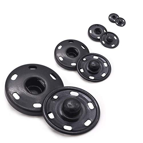 Enosea 55 Sets Sew-on Snap Buttons Metal Snap Fastener Durable Press Studs Buttons for Sewing Clothing, 4 Sizes (Black) - Image 1
