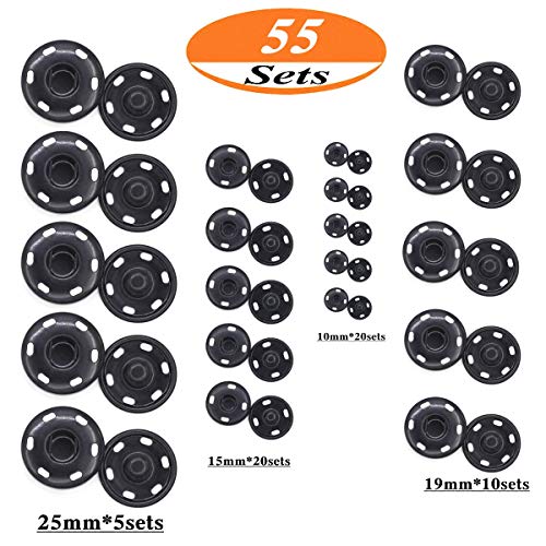 Enosea 55 Sets Sew-on Snap Buttons Metal Snap Fastener Durable Press Studs Buttons for Sewing Clothing, 4 Sizes (Black) - Image 3