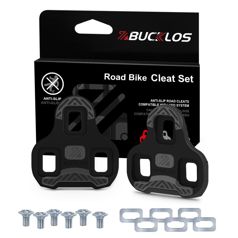 BUCKLOS KEO Cleats for Road Bike Cycling Shoes Compatible with Look KEO Pedals - Anti-Slip TPU Surface Float Cleats for Indoor Peloton & Outdoor Bicycle Training(0 Degree-Black) - Image 1