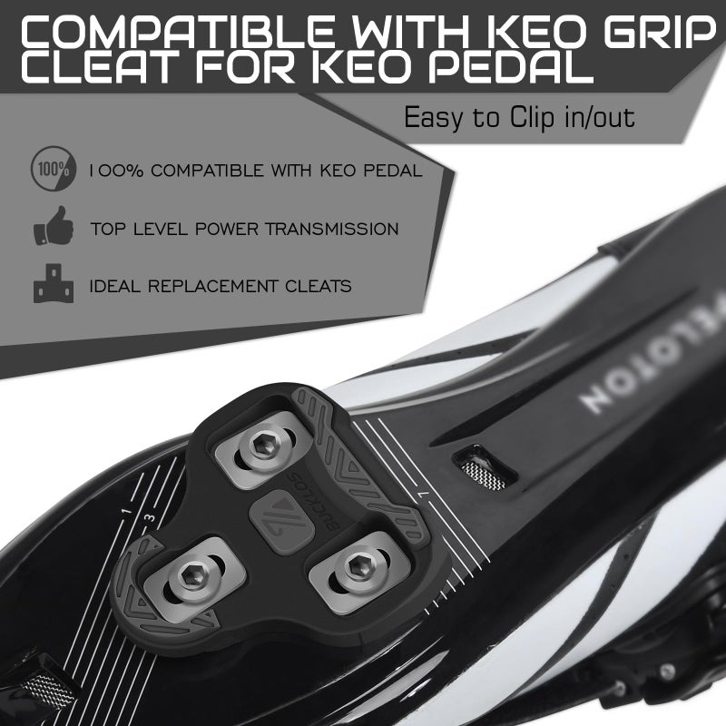BUCKLOS KEO Cleats for Road Bike Cycling Shoes Compatible with Look KEO Pedals - Anti-Slip TPU Surface Float Cleats for Indoor Peloton & Outdoor Bicycle Training(0 Degree-Black) - Image 2