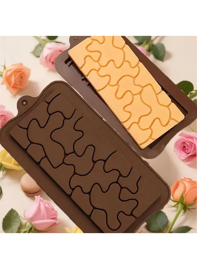 Brown Puzzle Silicone Baking Mold Heart Flower Design Food Grade Heat Resistant 428F DIY - Image 1