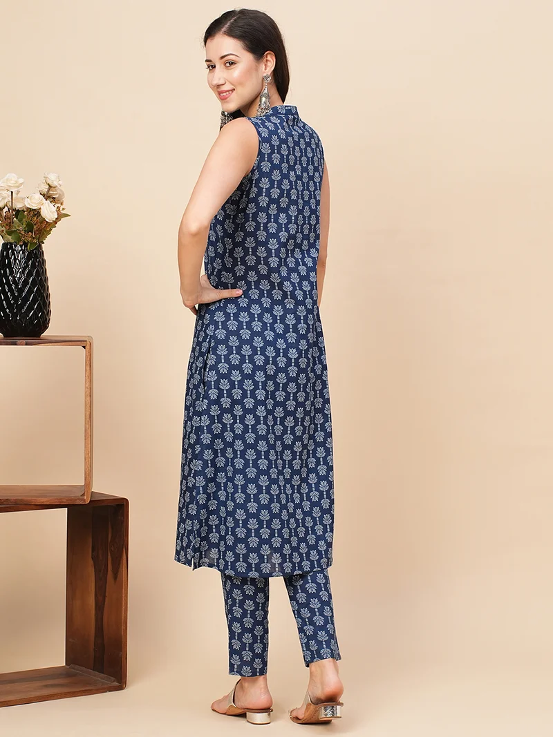 globus Women Ethnic Motifs Printed A Line Kurta & Trouser Set
