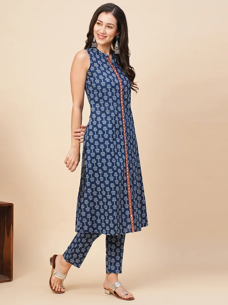 globus Women Ethnic Motifs Printed A Line Kurta & Trouser Set