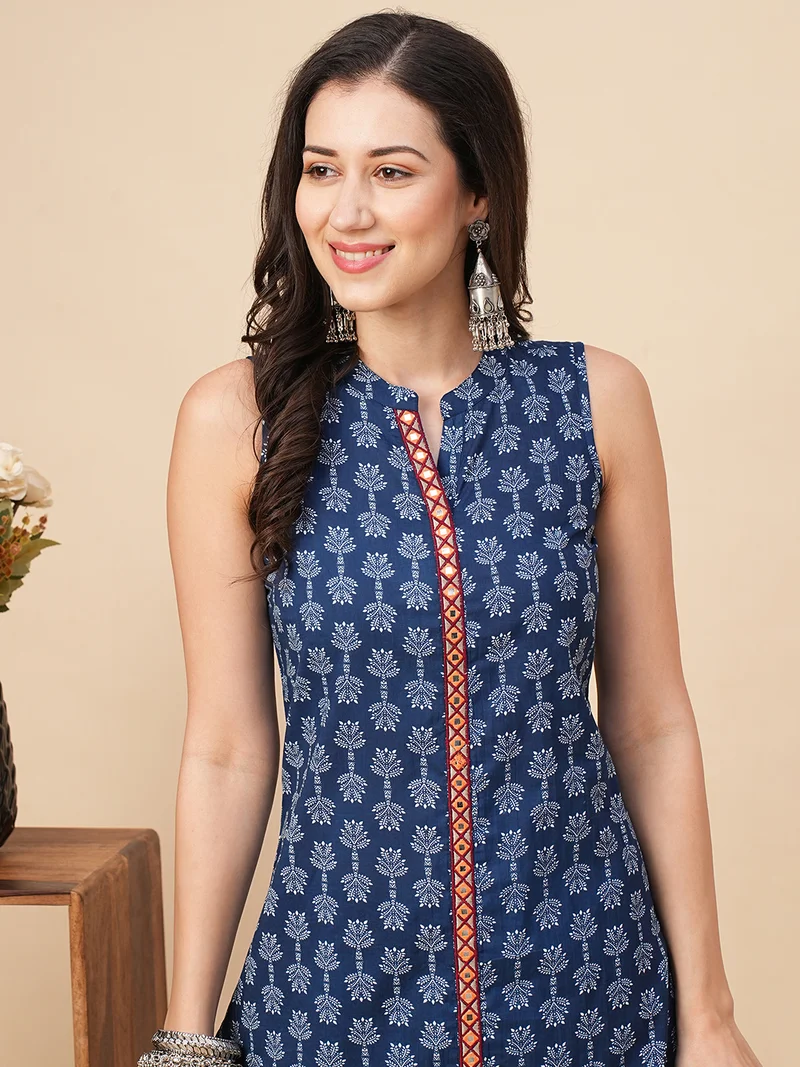 globus Women Ethnic Motifs Printed A Line Kurta & Trouser Set