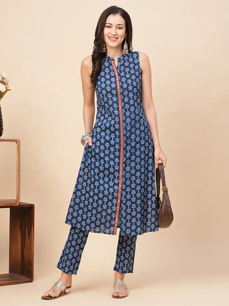 globus Women Ethnic Motifs Printed A Line Kurta & Trouser Set