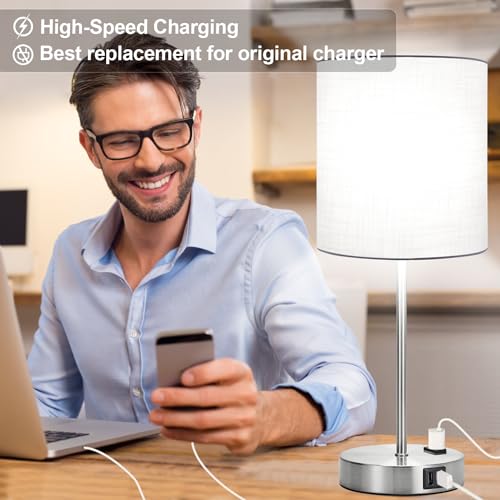 Lynnoland 𝟮𝟬𝟮𝟯 𝗡𝗘𝗪 Set of 2 Touch White Table Lamps with 2 USB Ports & AC Outlet, 3-Way Dimmable Bedside Nightstand Lamps for Bedroom Living Room Nursery , 800 Lumens 5000K Daylight Bulbs Included - Image 5