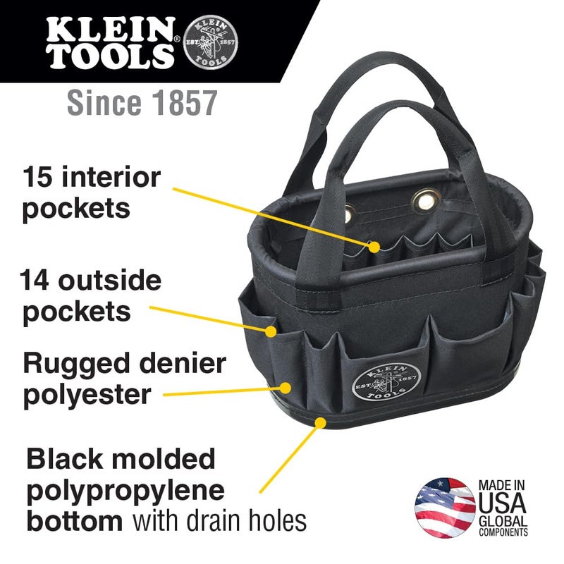 Klein Tools 5144BHB14OS Hard-Body Bucket, Aerial Oval Tool Bucket with Drain Holes, 29 Pockets - Image 2