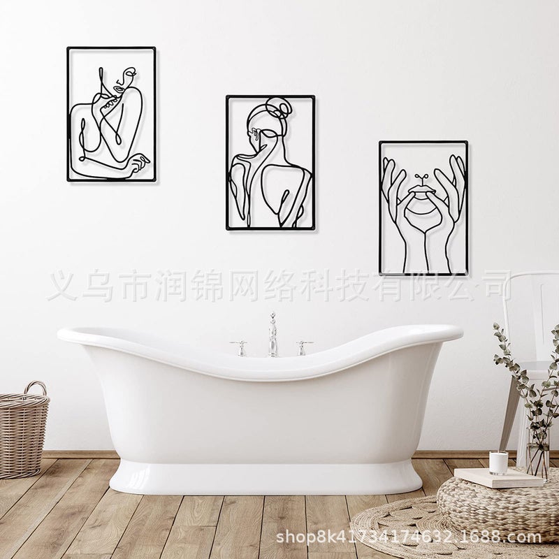 3-Piece Set Simple Abstract Female Modeling Metal Wall Art Sign Nordic Style Hollow Plaque Living Room Bedroom - Image 1