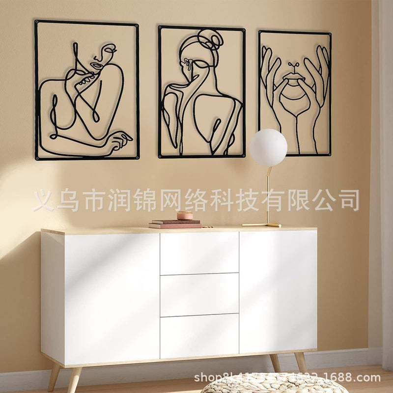 3-Piece Set Simple Abstract Female Modeling Metal Wall Art Sign Nordic Style Hollow Plaque Living Room Bedroom - Image 2