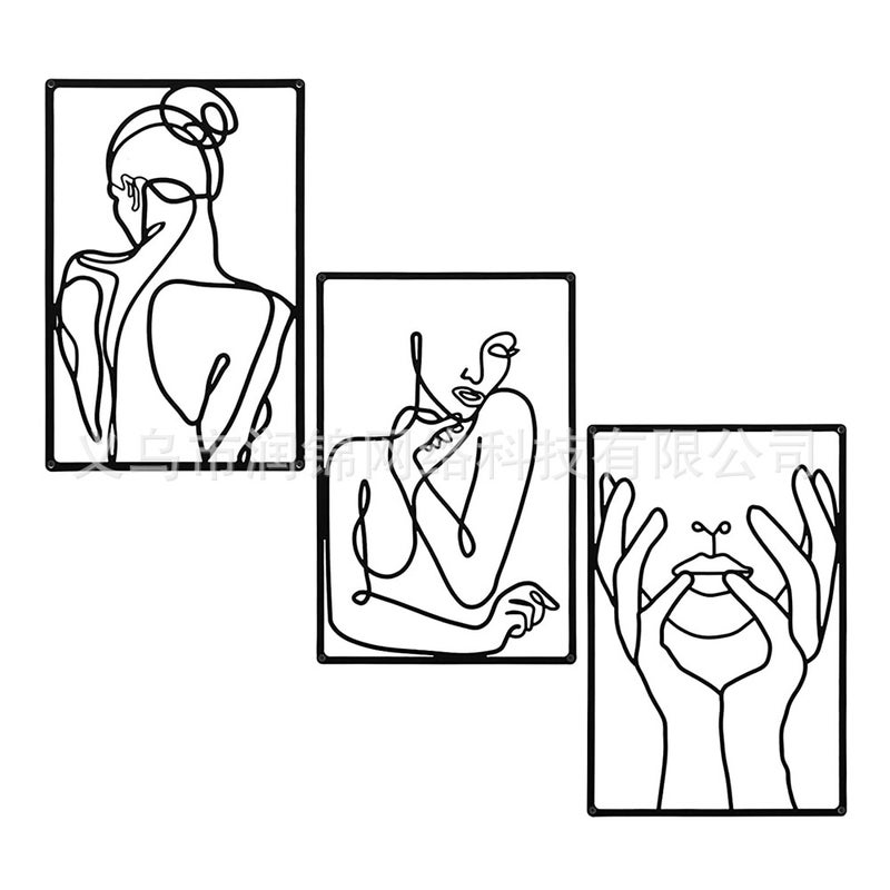 3-Piece Set Simple Abstract Female Modeling Metal Wall Art Sign Nordic Style Hollow Plaque Living Room Bedroom - Image 5
