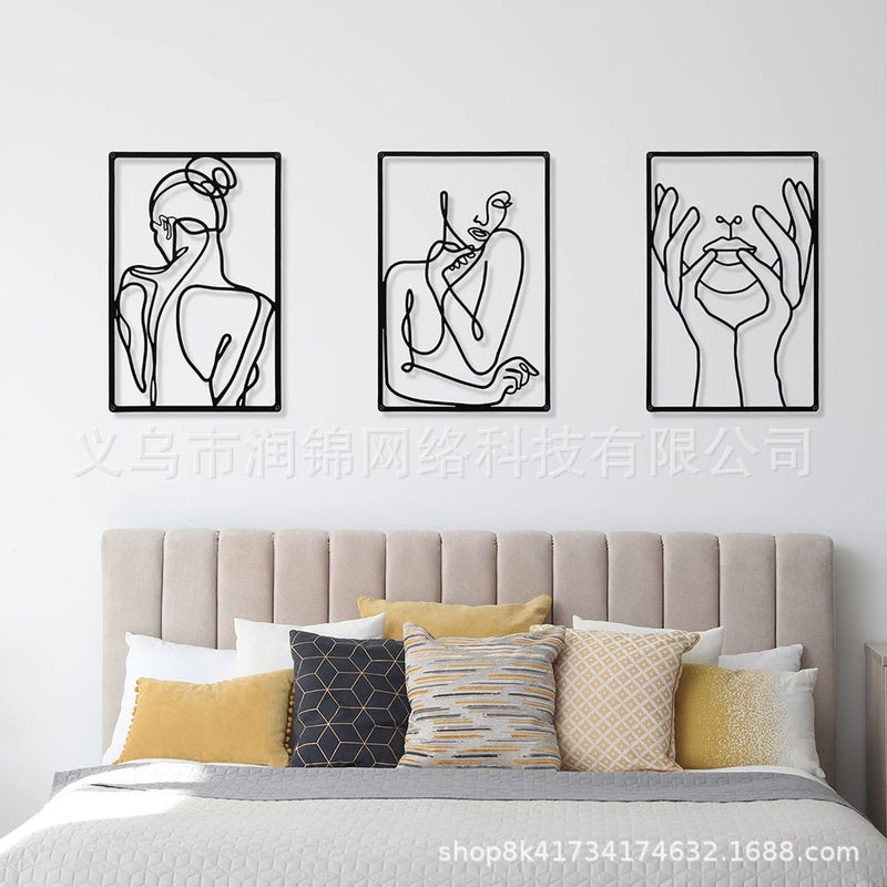 3-Piece Set Simple Abstract Female Modeling Metal Wall Art Sign Nordic Style Hollow Plaque Living Room Bedroom - Image 4