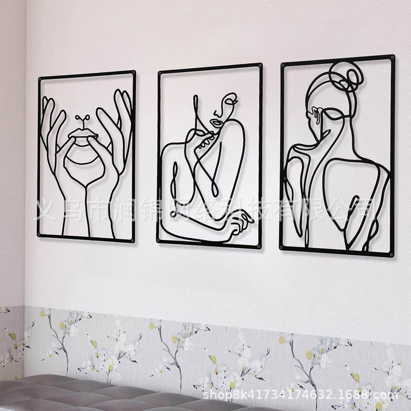 3-Piece Set Simple Abstract Female Modeling Metal Wall Art Sign Nordic Style Hollow Plaque Living Room Bedroom - Image 3