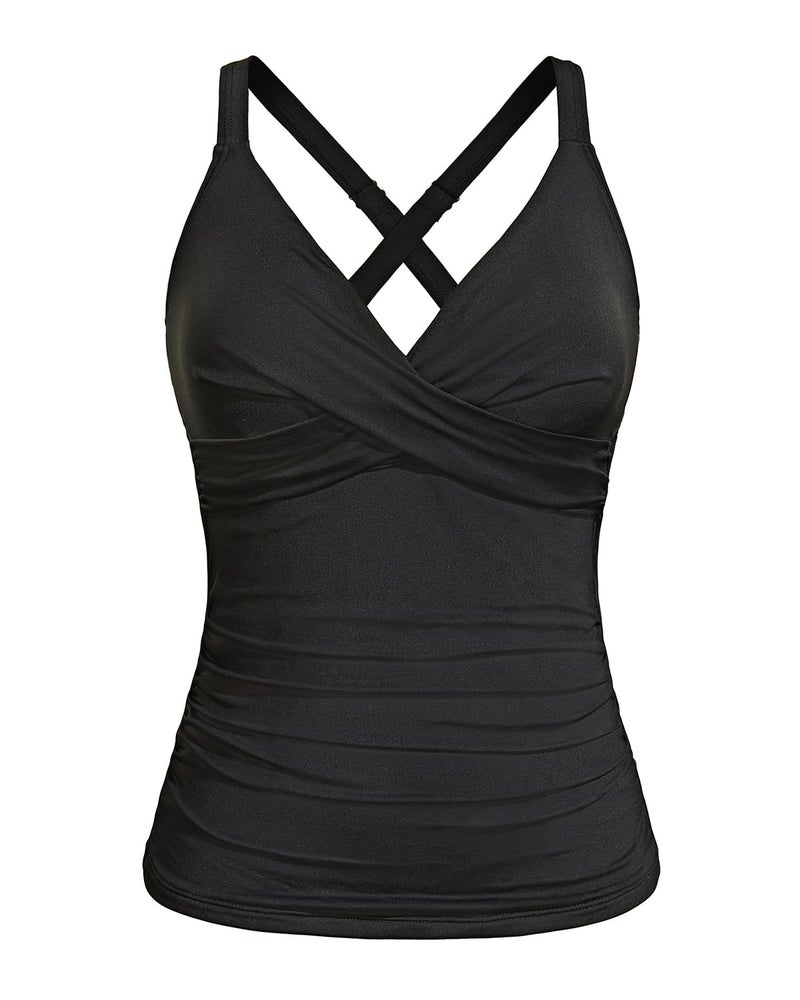 Tempt Me Women Underwire Tankini Top Only - Twist Front V Neck Bathing Suit Swim Top Tummy Control Cross Swimsuit 2026 Black L - Image 1