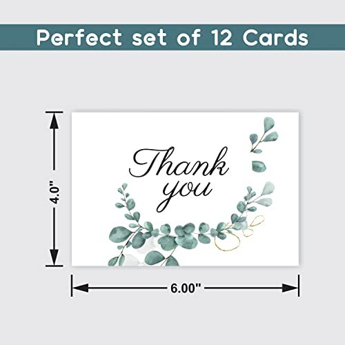 Rousrie ( Pack of 12 Blank Attractive Leaf Design Thank You Cards And Envelopes (DESIGN 1) - Image 2