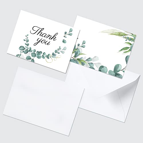 Rousrie ( Pack of 12 Blank Attractive Leaf Design Thank You Cards And Envelopes (DESIGN 1) - Image 1