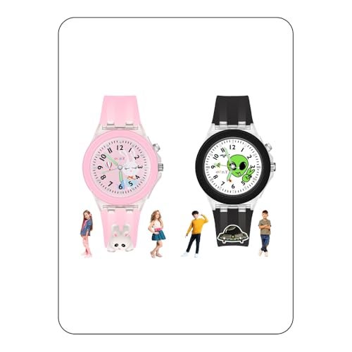 SPIKY Analog Watch For Kids Combo (Pink & Black) | 3D Cartoon | 7 Multicolor LED Luminous Lights with Silicone Strap | Stylish Birthday Gift | Analogue Wrist Watches For Boys & Girls | Age 3-10 Yrs | Pack of 2 - Image 1