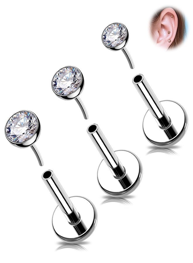 Melighting 3PCS 18G Threadless Push in Nose Studs, Nose Rings Set Stainless Steel 316L Clear 2/2.5/3 mm CZ, 6 mm Flat Back Earring, Helix Cartilage Lobe Labret Tragus Piercing Jewerly for Women - Image 1