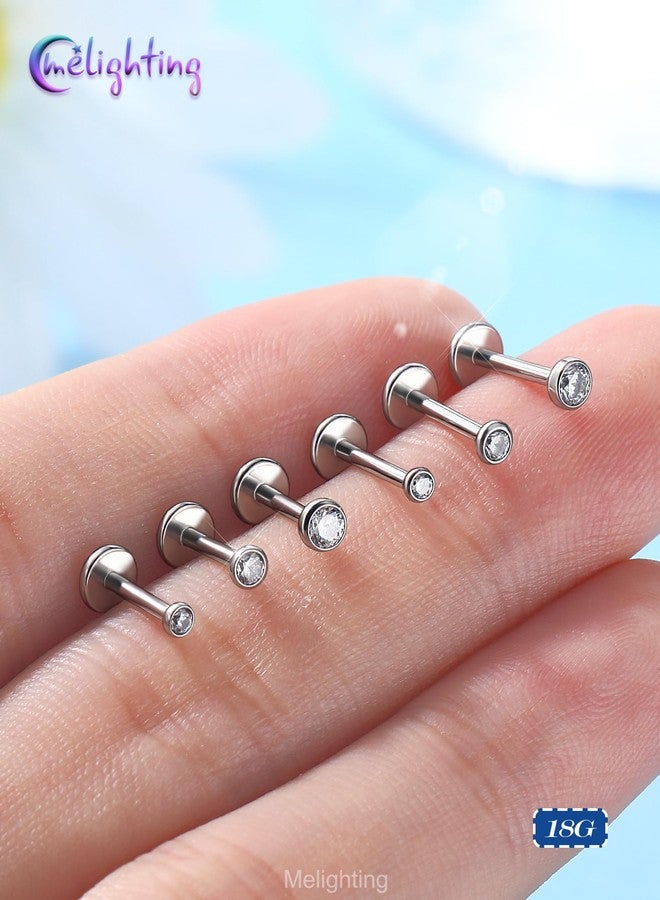 Melighting 3PCS 18G Threadless Push in Nose Studs, Nose Rings Set Stainless Steel 316L Clear 2/2.5/3 mm CZ, 6 mm Flat Back Earring, Helix Cartilage Lobe Labret Tragus Piercing Jewerly for Women - Image 2