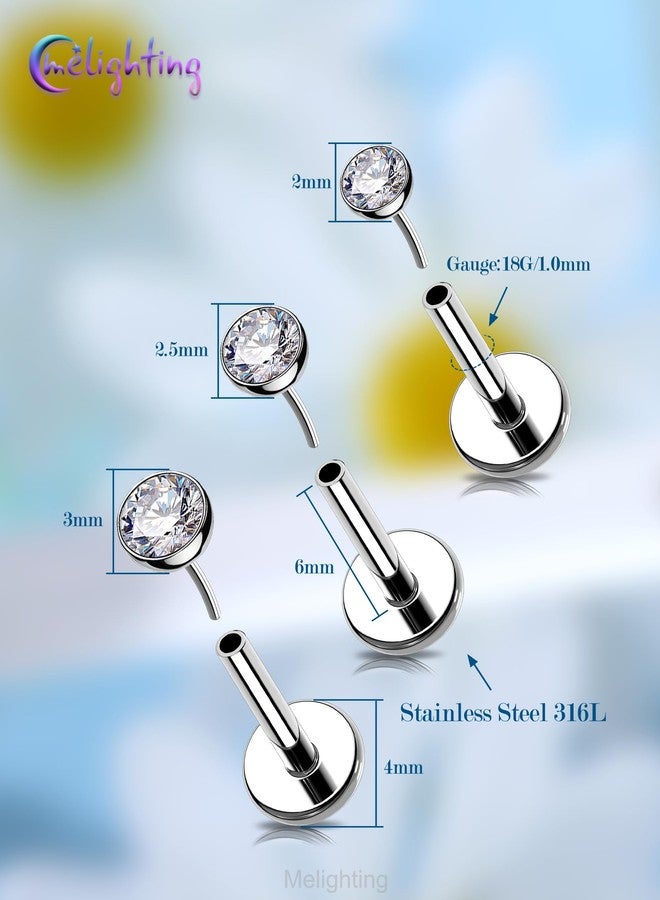 Melighting 3PCS 18G Threadless Push in Nose Studs, Nose Rings Set Stainless Steel 316L Clear 2/2.5/3 mm CZ, 6 mm Flat Back Earring, Helix Cartilage Lobe Labret Tragus Piercing Jewerly for Women - Image 4