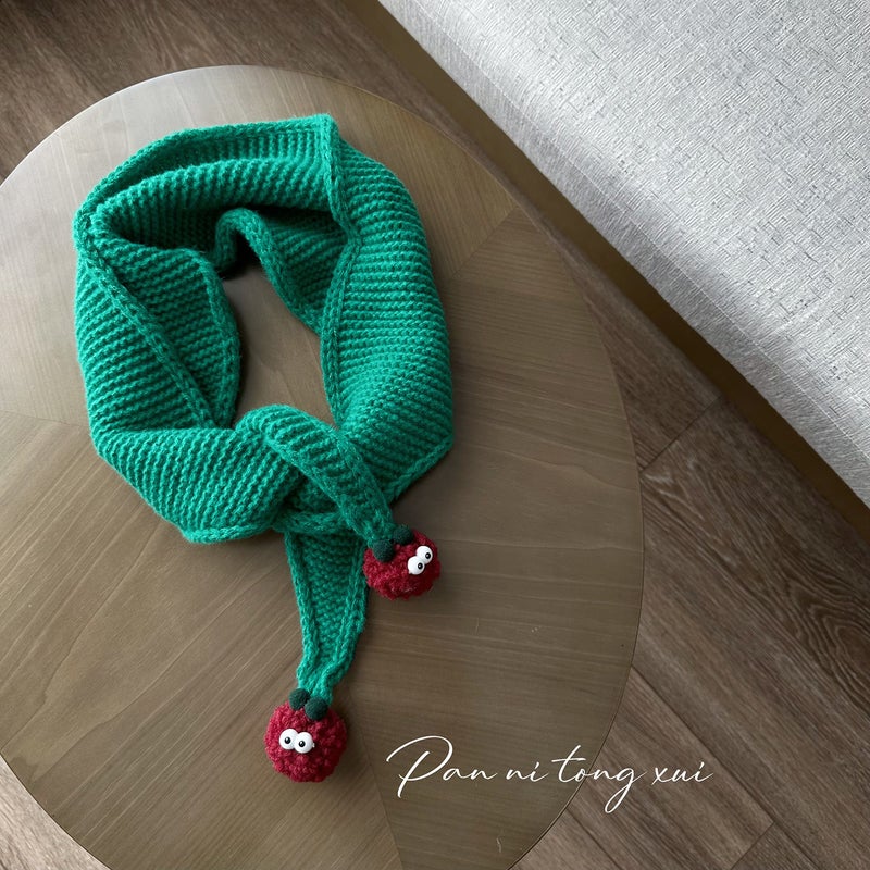 Kids Triangle Knit Scarf with Pom-Poms Winter Warm Mustard yellow  - Image 5