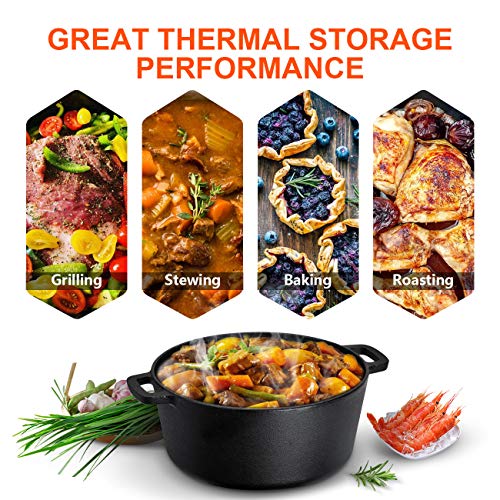 Overmont 2 in 1 Pre Seasoned Dutch Oven with Skillet Lid for Induction, Electric, Grill, Stovetop, BBQ, Camping (5 Quart) - Image 2