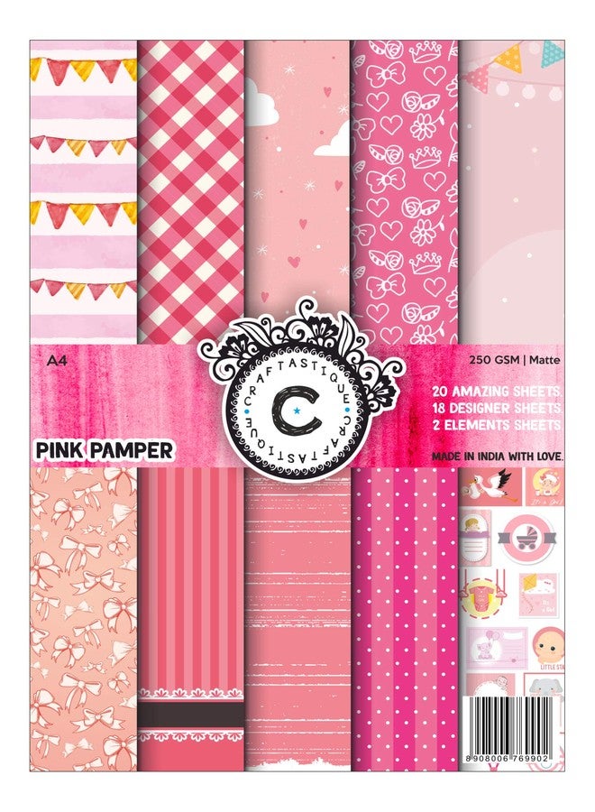 Craftastique Pink Pamper Scrapbooking Paperpack (20 Sheets | 250 GSM) (A4) - Image 1