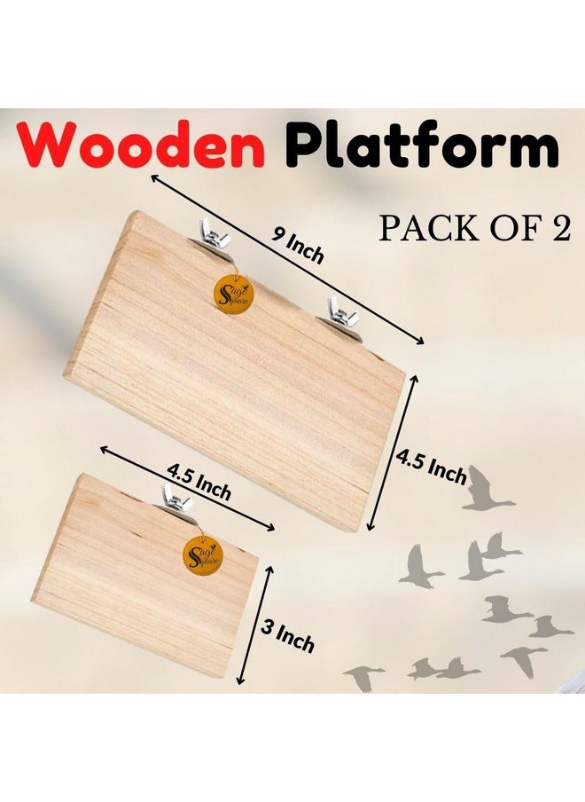 Sage Square Wooden Stand Platform Made Of Natural Wood Combo Of Two (3 * 4.5 & 9 * 4.5 Inches) Rectangle Shaped Perch Stand, Cage Accessories, Gym, Playful Toy, Suitable For Birds, Parrots, Budgies  - Image 2