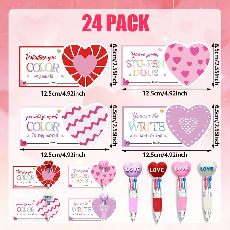 BAISDY 24pcs Valentines Pens, Fun Pens Multicolor Ballpoint Pens with Gift Cards, Valentines Day Gifts for School Party Classroom - Image 2