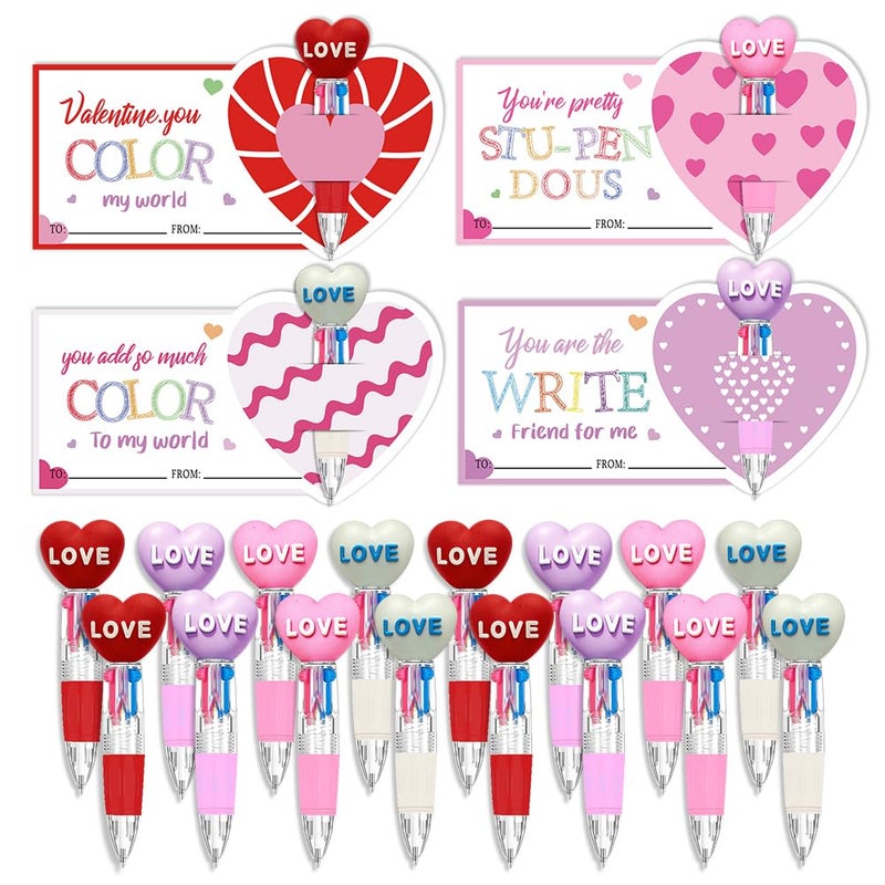 BAISDY 24pcs Valentines Pens, Fun Pens Multicolor Ballpoint Pens with Gift Cards, Valentines Day Gifts for School Party Classroom - Image 1